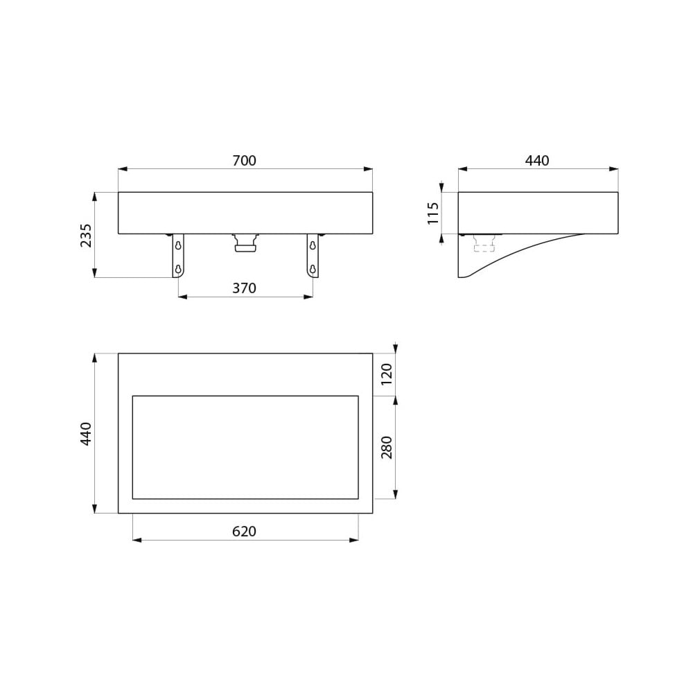 AQUEDUTO 700x440 Stainless Steel Wall Mounted Basin 120150