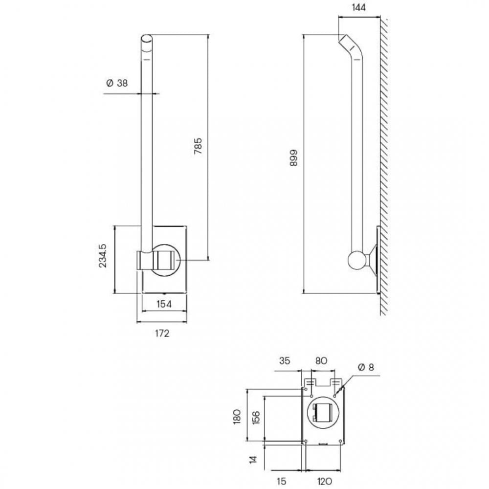Doc M Hinged Drop-Down Grab Bar Ø38mm (right hand) TSL.GR45