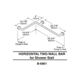 B-6861.99 38mm Diameter L-Shaped Stainless Steel Two-Wall Shower Grab Bar with Peened Gripping Surface (500 x 885mm)