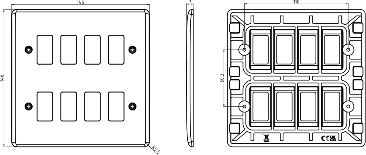 Curved Edge 8G Grid Faceplate - Anthracite Finish