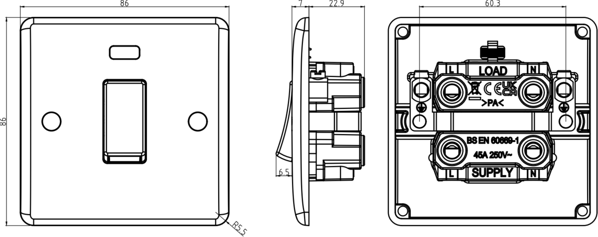Curved Edge 45A DP Switch - Alternate View
