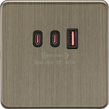 1G Dual USB-C and USB-A Charger Plate - Antique Brass