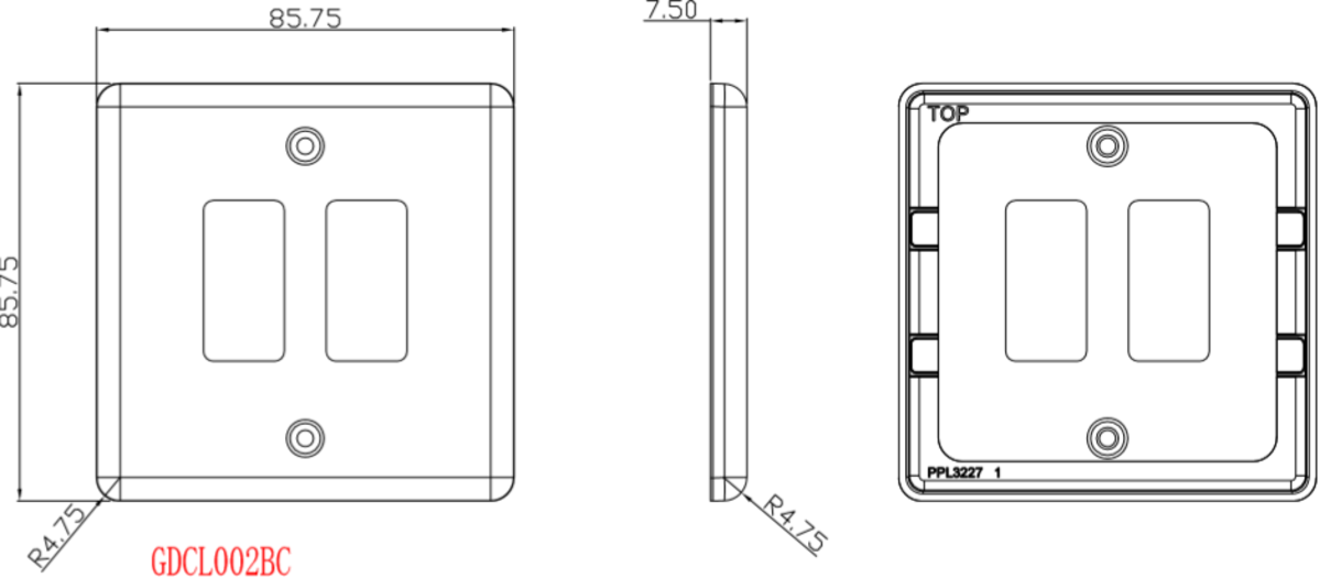 Knightsbridge 2G Grid Faceplate - Rounded Edge Brushed Chrome Image