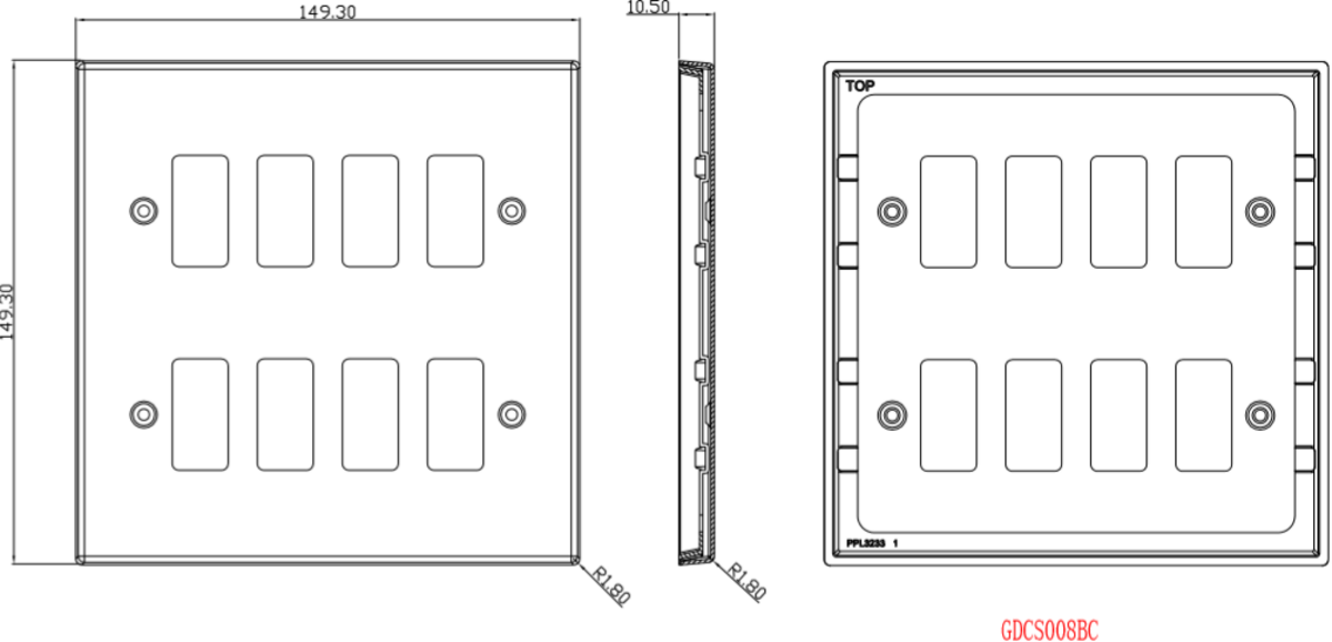 Brushed Chrome 8G Grid Faceplate