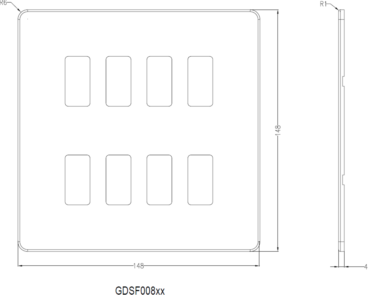 Alternate view of Screwless 8G Grid Faceplate - Matt Black