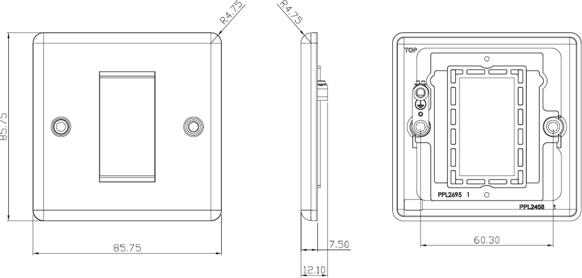 1G Modular Faceplate - Polished Chrome Side View