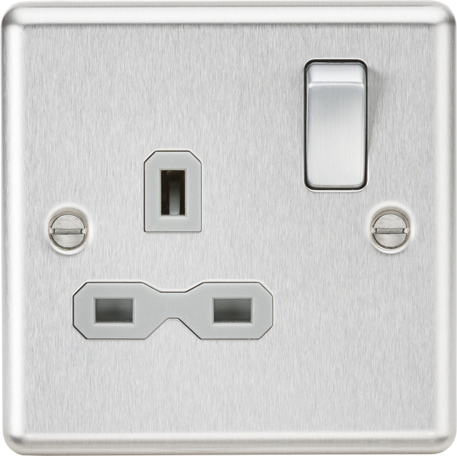 13A 1G DP Switched Socket - Brushed Chrome with Grey Insert