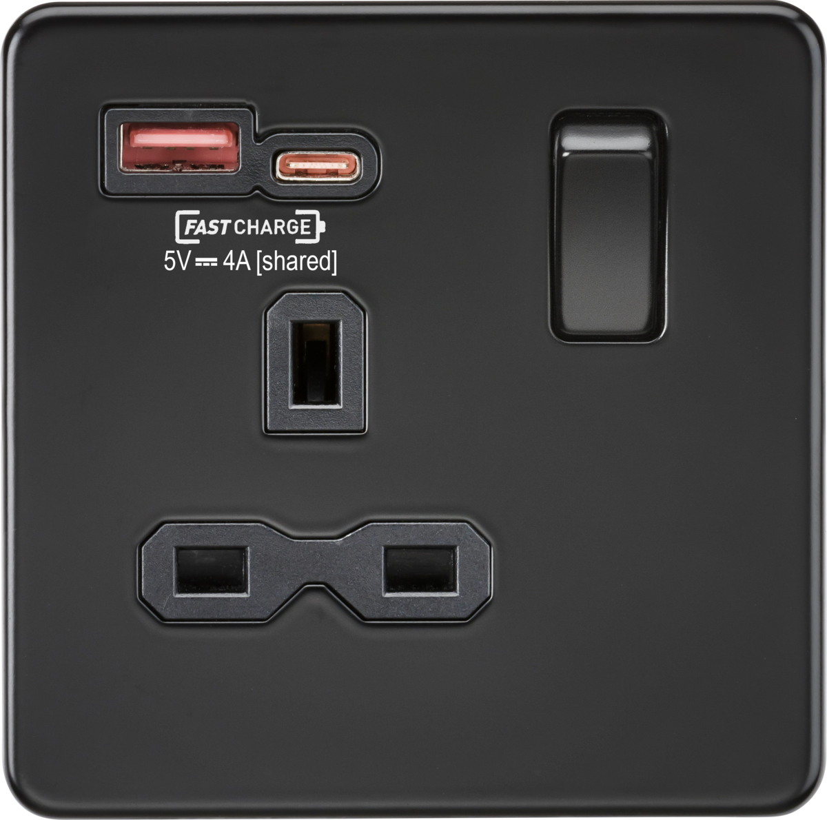 13A 1G SP Switched Socket with Dual USB A+C - Matt Black