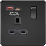 13A 1G SP Switched Socket with Dual USB A+C - Matt Black