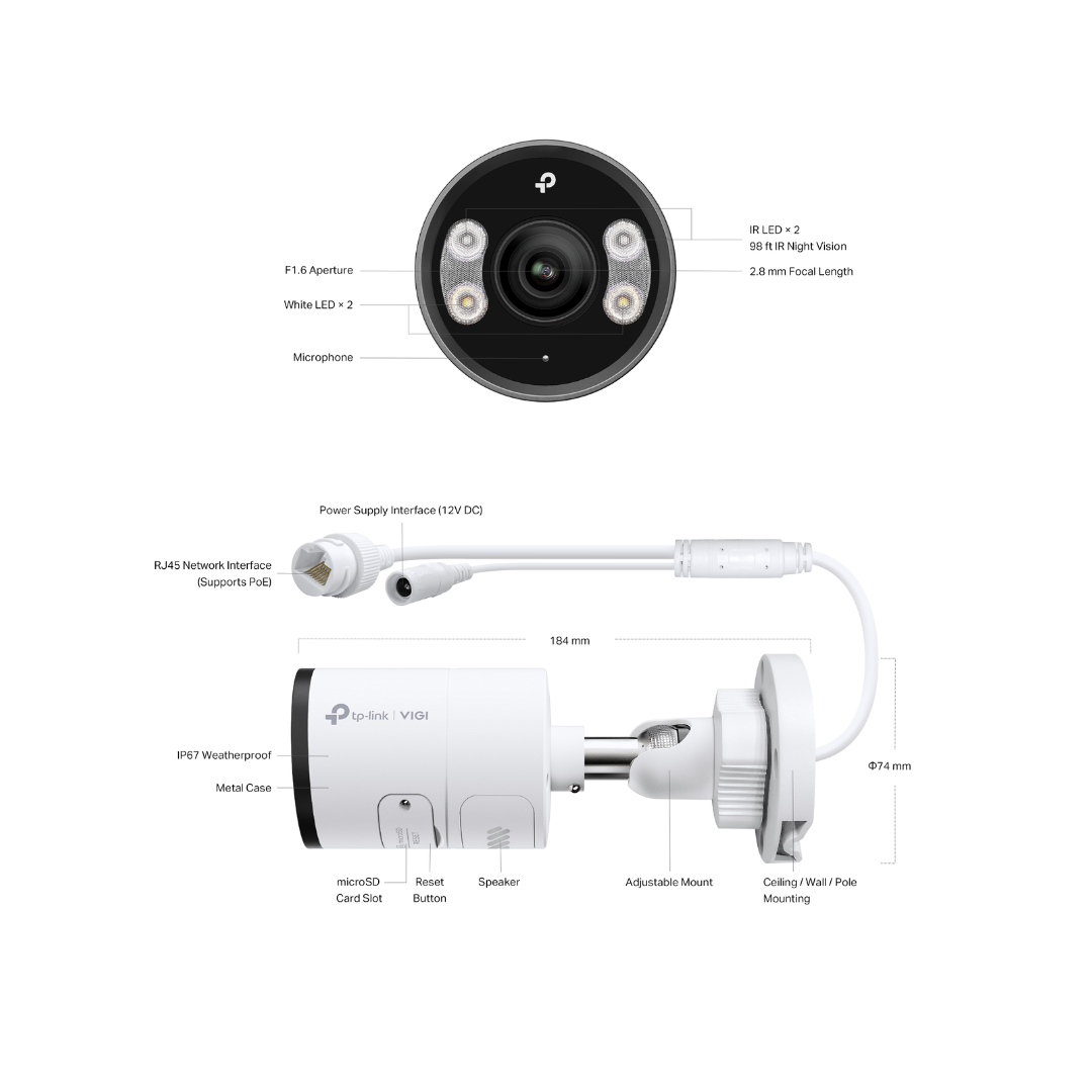 TP-Link 4 MP Full-Colour PoE CCTV Kit – 4 × InSight S345 Bullet Cameras + NVR1004H-4P + 20 m Leads | SKUs S345, NVR1004H-4P, CAT5E-20M