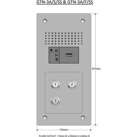 Aiphone GTN-3A/F/SS flush audio panel