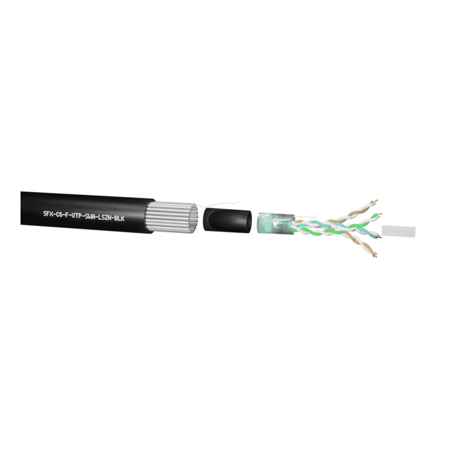 SFX Cables SFX/C6-F-UTP-SWA-LSZH-BLK-1 1M CATEGORY 6 4PR F-UTP SWA BLACK LSZH