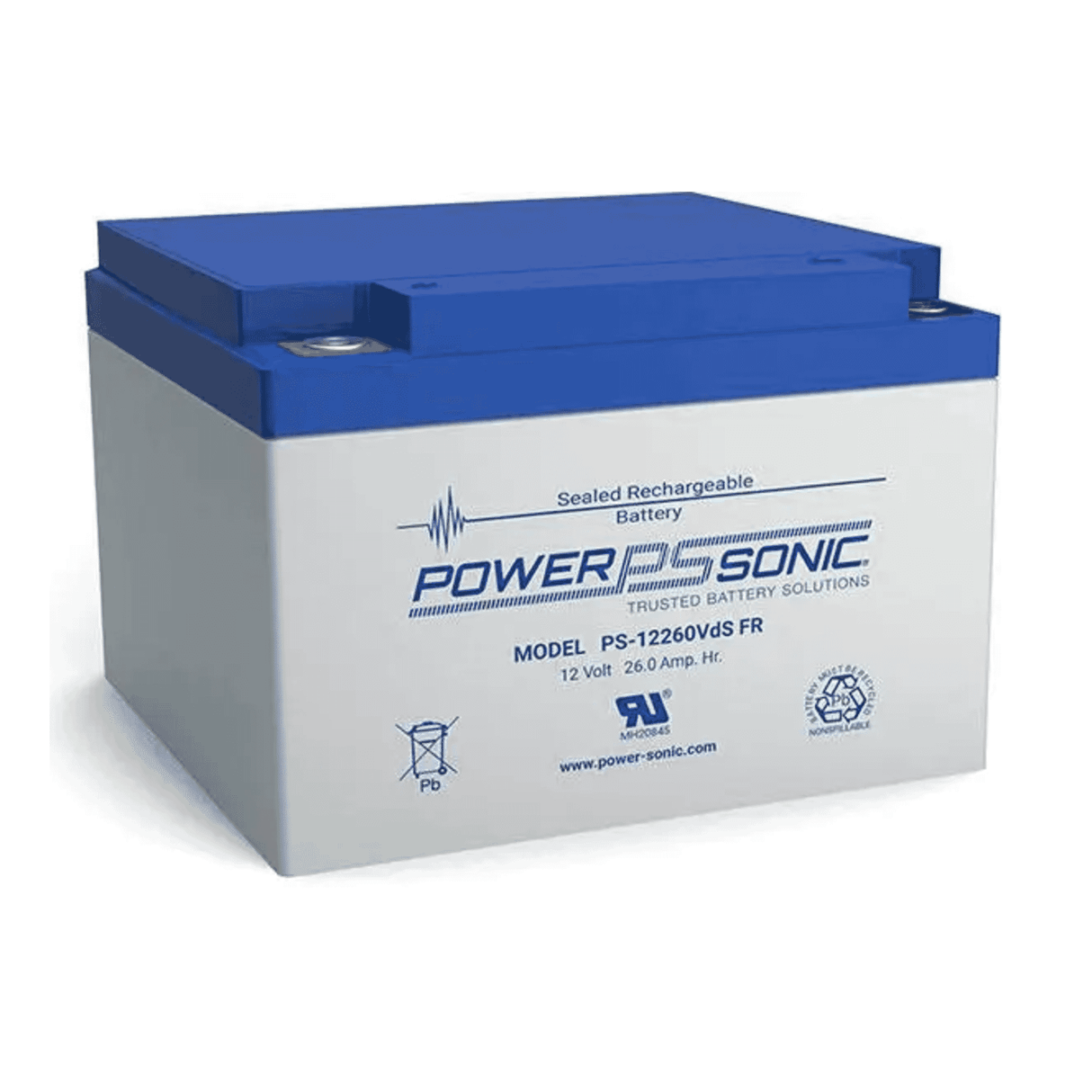 Power Sonic PS-12260VDS M5 FR 12V 26Ah Sealed Lead Acid Battery, VdS Approved, Flame Retardant