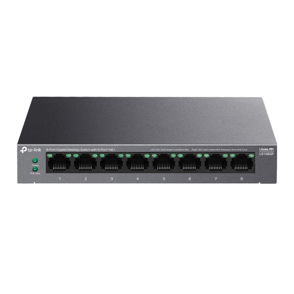 TP-Link 8-Port Gigabit Desktop PoE+ Switch – LS108GP | 62W PoE Budget | 250m Range | Plug & Play