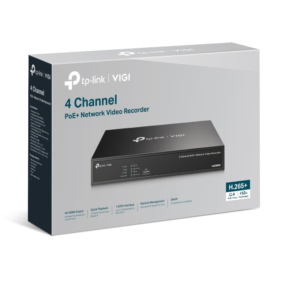 TP-Link VIGI 4-Channel PoE+ Network Video Recorder – 4K HDMI Output, 80Mbps Bandwidth | SKU: VIGI NVR1004H-4P