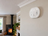 Aico Ei208 shown at a room with a wood-burning stove.