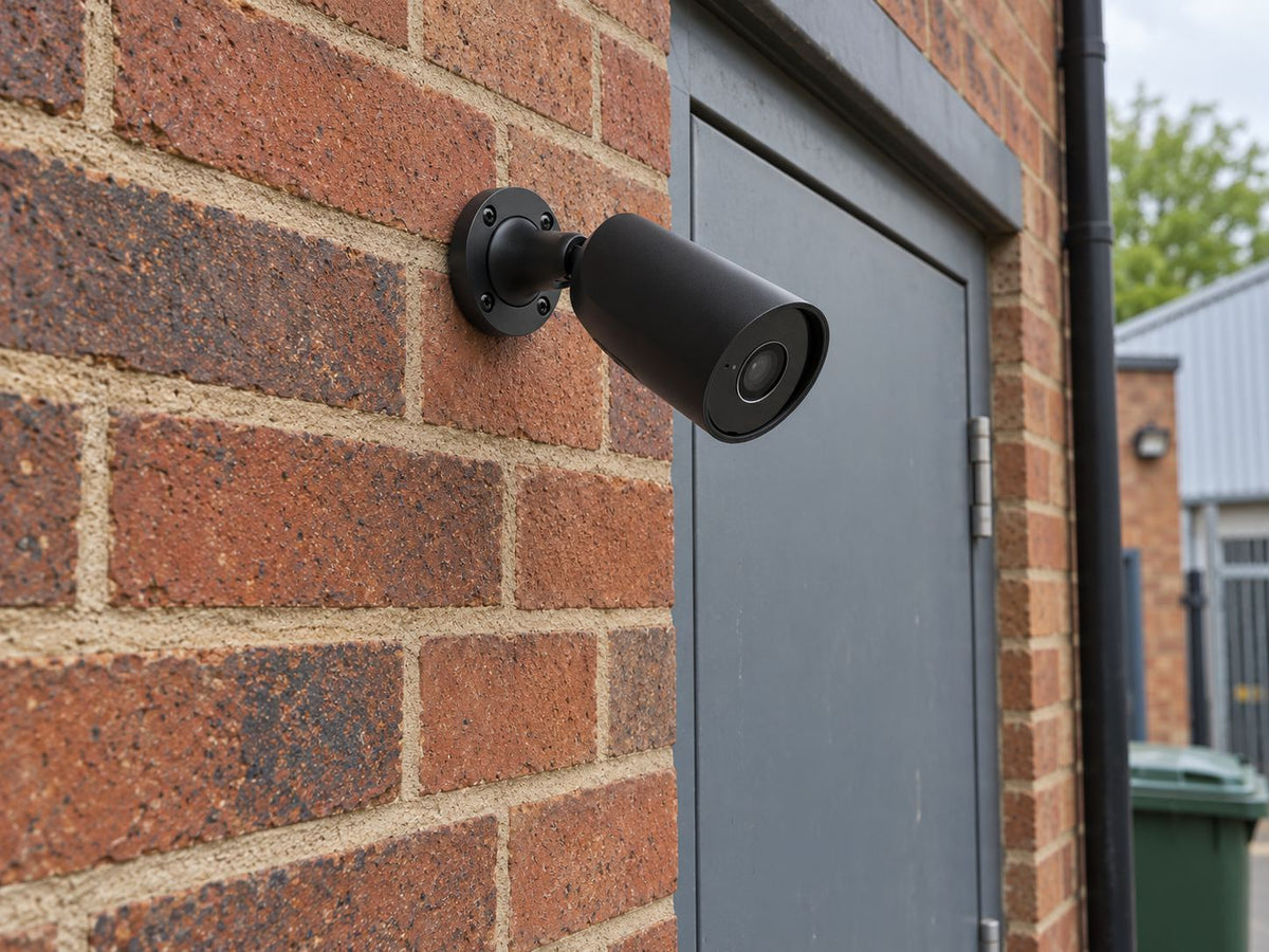 Ajax BulletCam 79027.217.BL1 installed in British independent shop service entrance.