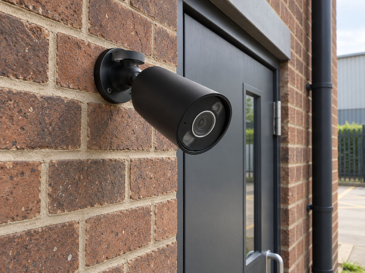 Ajax BulletCam HL • 8MP 2.8mm • Black installed in British small business rear entrance.