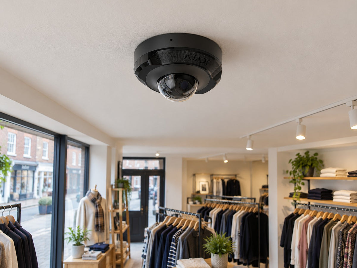 Ajax DomeCam Mini • 8MP 2.8mm • Black installed in British independent clothing shop.