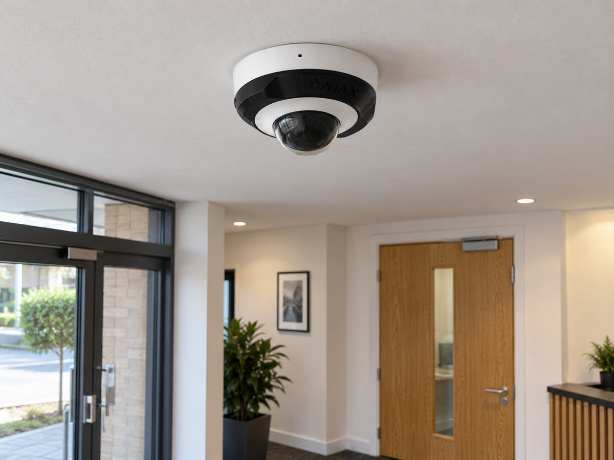 Ajax DomeCam Mini • 8MP 4mm • White installed in British small office lobby.