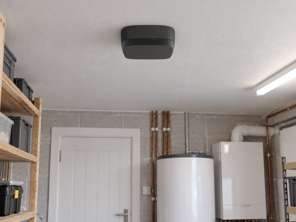 Ajax FireProtect 2 AC CO in a dry building utility room.