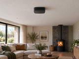 Ajax FireProtect 2 SB CO in a contemporary living room with a distant wood stove.