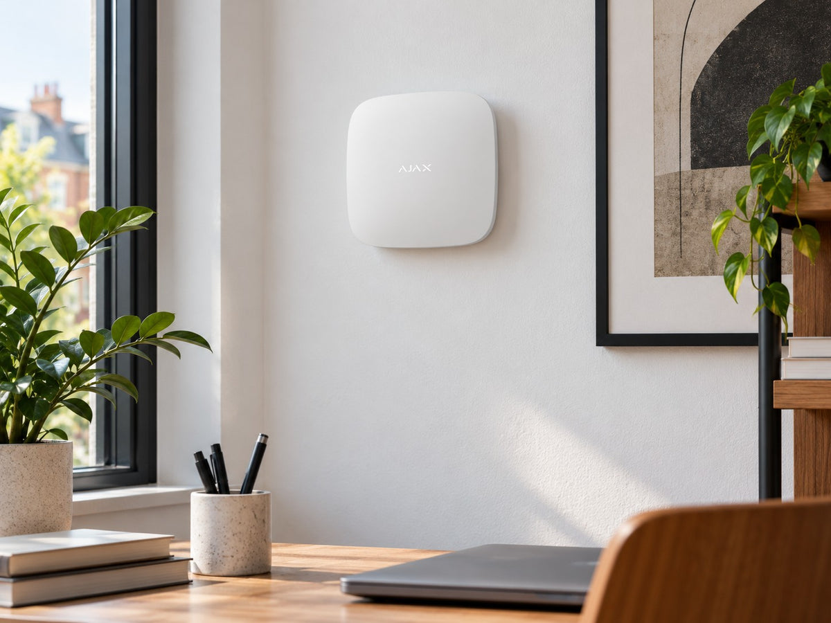 Ajax Hub 2 4G • White installed in small design-studio office.