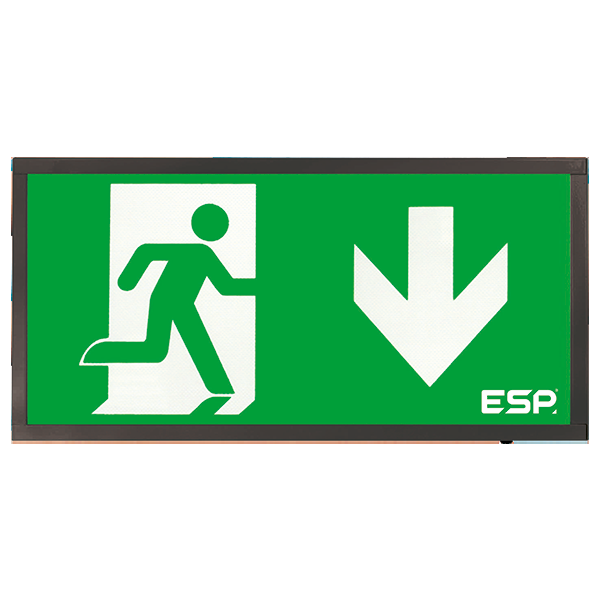 Duceri D120SDBK Fire Exit Sign, Surface Exit Box, 3W LED IP20 Down Legend Lithium Battery Switchable Self-Test Black