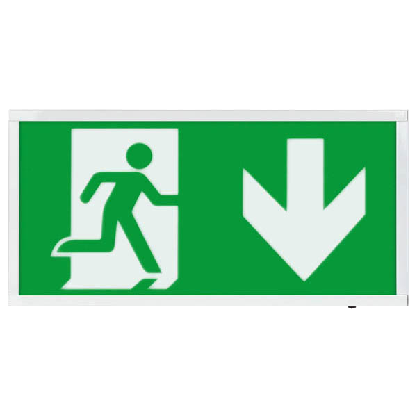 Duceri D120SDWH Fire Exit Sign, Surface Exit Box, 3W LED IP20 Down Legend Lithium Battery Switchable Self-Test White