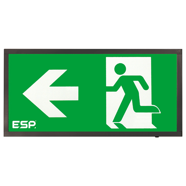 Duceri D120SLBK Fire Exit Sign, Surface Exit Box, 3W LED IP20 Left Legend Lithium Battery Switchable Self-Test Black