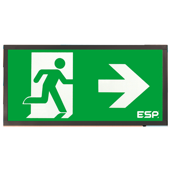Duceri D120SRBK Fire Exit Sign, Surface Exit Box, 3W LED IP20 Right Legend Lithium Battery Switchable Self-Test Black