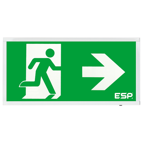 Duceri D120SRWH Fire Exit Sign, Surface Exit Box, 3W LED IP20 Right Legend Lithium Battery Switchable Self-Test White
