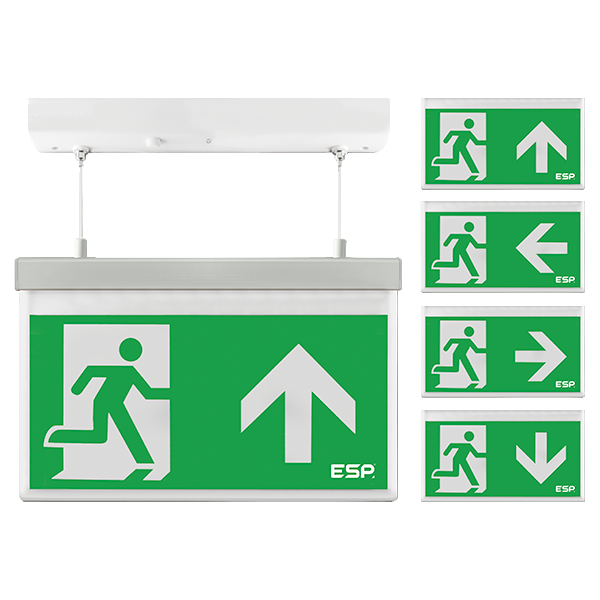 Duceri D330SAWH Emergency Hanging Exit Sign 3W LED IP20 All Legends Lithium Battery Switchable Self-Test White