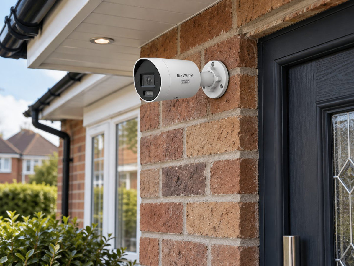 Hikvision DS-2CD2047G3-LI2UY (white) installed in British suburban home entrance.