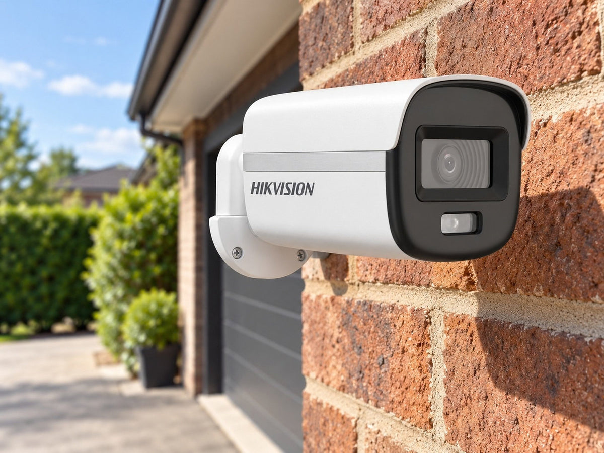 Hikvision DS-2CE10KF3T-LE (2.8 mm) shown at a brick house exterior.