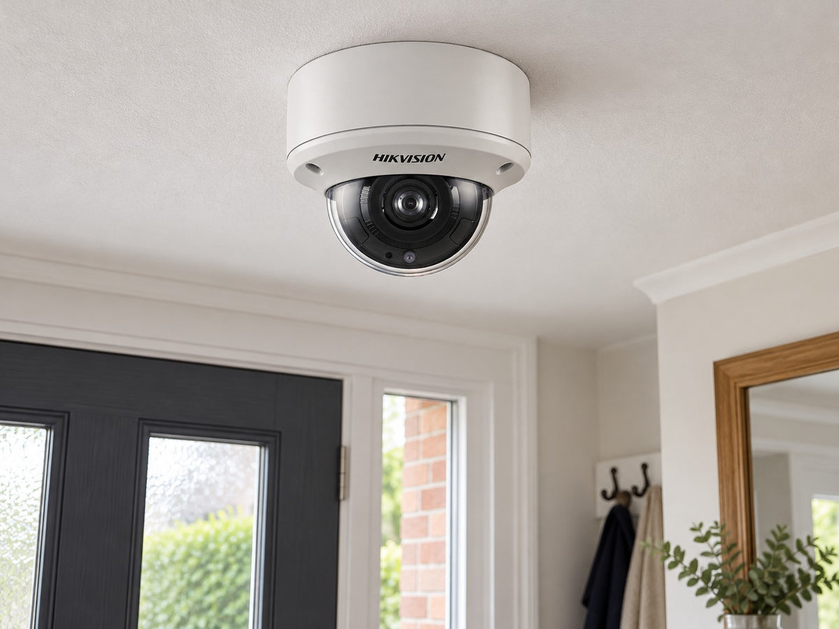 Hikvision DS-2CE59H8T-AVPIT3ZF (white) installed in British home entrance hall.