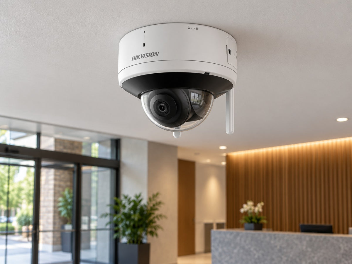 Hikvision DS-2CV2141G2-IDW (white) installed in British private office lobby.