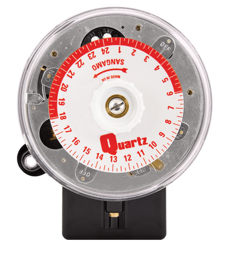 Sangamo Q557.2 4 Pin Time Switch, 2 On/Offs, Omit Off, red dial 100-hour battery reserve