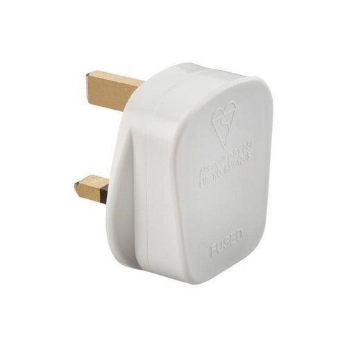 Knightsbridge 13A Plug Top with 3A fuse – White (Screw Cord Grip) SN1382 - West Midland Electrics | CCTV & Electrical Wholesaler