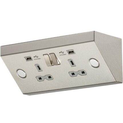 Knightsbridge 13A 2G Mounting Switched Socket with Dual USB Charger (2.4A) – Stainless Steel with grey insert SKR009A - West Midland Electrics | CCTV & Electrical Wholesaler 5