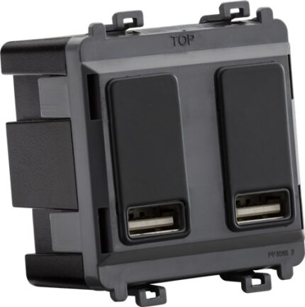 Knightsbridge Dual USB charger module (2 x grid positions) 5V 2.4A (shared) – anthracite GDM016AT - West Midland Electrics | CCTV & Electrical Wholesaler