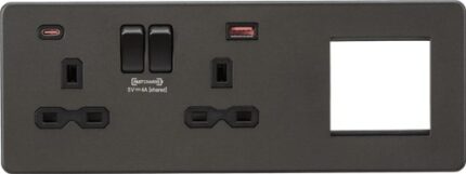 Knightsbridge Screwless 13A 2G DP Socket with USB Fastcharge + 2G Modular Combination Plate – Smoked Bronze SFR992LSB - West Midland Electrics | CCTV & Electrical Wholesaler 5