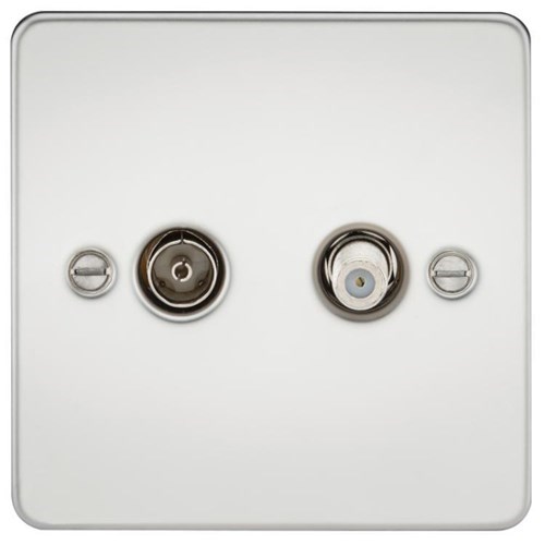 Knightsbridge Flat Plate TV and SAT TV Outlet (isolated) – Polished Chrome FP0140PC - West Midland Electrics | CCTV & Electrical Wholesaler