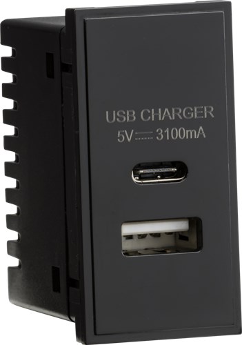 Knightsbridge Dual USB Charger (3.1A) Module 25 x 50mm – Black NETUSBCBK - West Midland Electrics | CCTV & Electrical Wholesaler