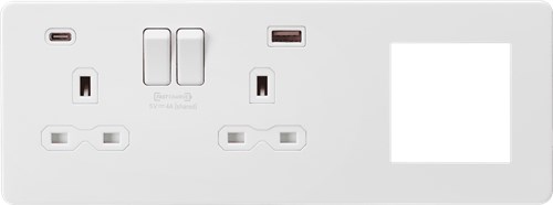 Knightsbridge Screwless 13A 2G DP Socket with USB Fastcharge + 2G Modular Combination Plate – Matt White SFR992LMW - West Midland Electrics | CCTV & Electrical Wholesaler