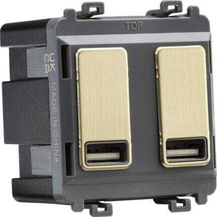 Knightsbridge Dual USB charger module (2 x grid positions) 5V 2.4A (shared) – brushed brass GDM016BB - West Midland Electrics | CCTV & Electrical Wholesaler