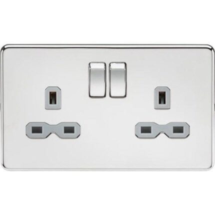 Knightsbridge Screwless 13A 2G DP switched socket – polished chrome with grey insert SFR9000PCG - West Midland Electrics | CCTV & Electrical Wholesaler