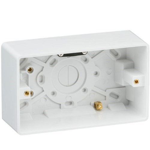 Knightsbridge Curved Edge Double 47mm Pattress Box with Earth Terminal and Cable Strain Relief CU1600 - West Midland Electrics | CCTV & Electrical Wholesaler