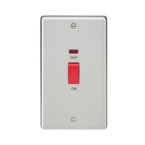 Knightsbridge 45A DP Switch with Neon (double size) – Rounded Edge Brushed Chrome - West Midland Electrics | CCTV & Electrical Wholesaler 3