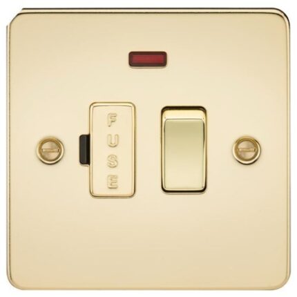 Knightsbridge Flat Plate 13A switched fused spur unit with neon – polished brass FP6300NPB - West Midland Electrics | CCTV & Electrical Wholesaler